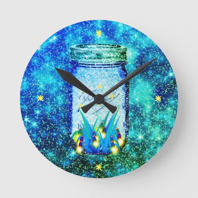 Relógio Redondo Inseto de relâmpago Mason brilhando (Frente)