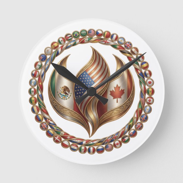 Relógio Redondo International Unity Flame with World Flags Emblem  (Frente)