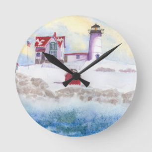 Relógio Redondo inverno em Nubble LIghthouse no Maine