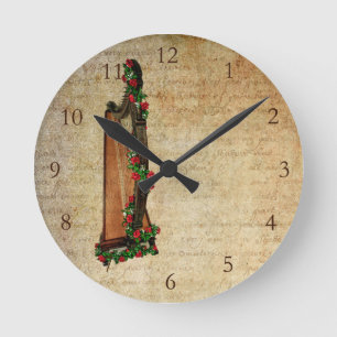 Relógio Redondo Irish Rose Harp Clock