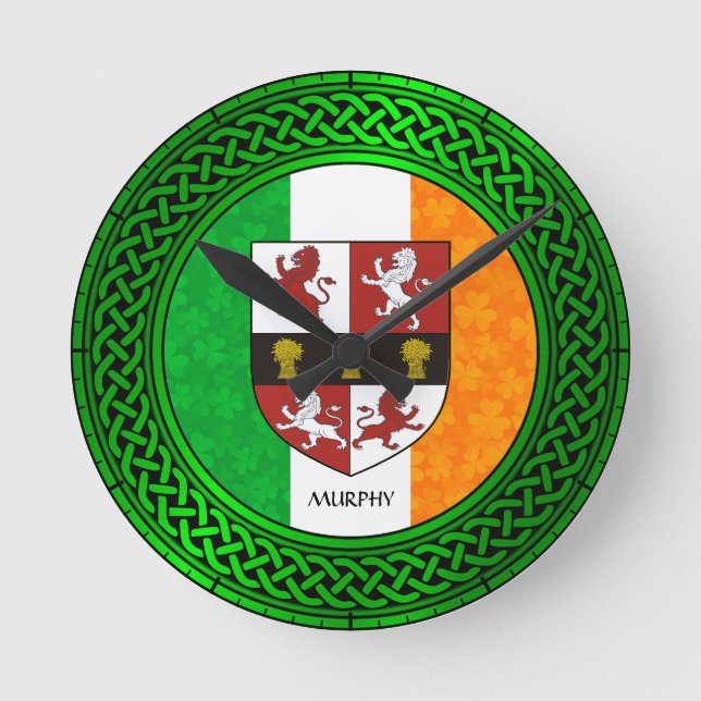 Relógio Redondo Irish Shamrock Flag - Murphy (Frente)