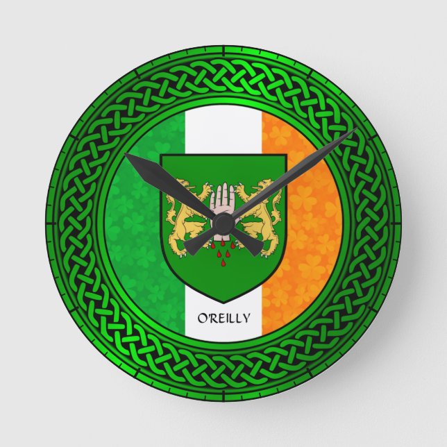 Relógio Redondo Irish Shamrock Flag - O'Reilly (Frente)