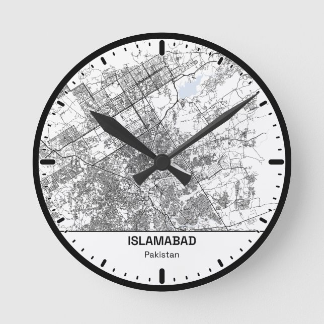 Relógio Redondo Islamabad Clock City Line Art (Frente)