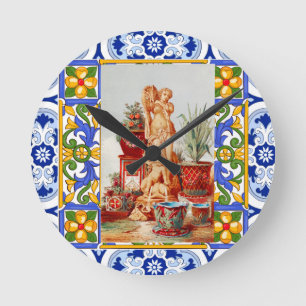 Relógio Redondo Italiano,Arte Siciliana,maióica,azulejos,arte barr