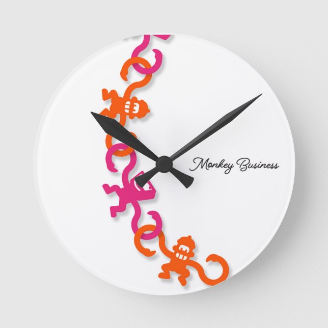 Relógio Redondo It's time for Monkey Business Round Wall Clock (Frente)