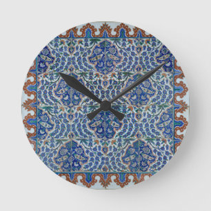 Relógio Redondo Iznik Floral Étnica Tribal Turca Potéria Mosaica T