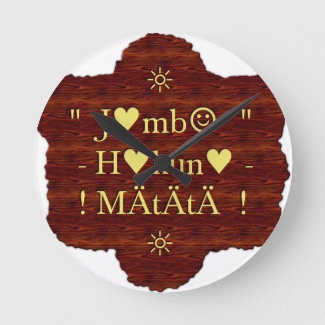 Relógio Redondo Jambo Hakuna Matata: Impressão de Arte Africana/Gr (Frente)