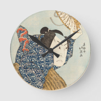 Relógio Redondo Japanese Ukiyo-e Rain Scene Wall Clock – Samurai w
