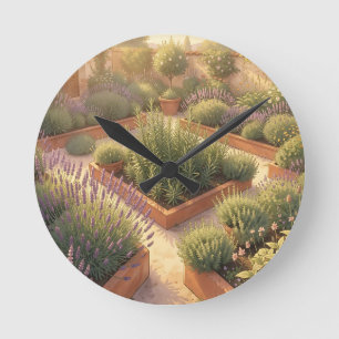 Relógio Redondo Jardim de Ervas Mediterrâneo Ensolarado Lavanda Al