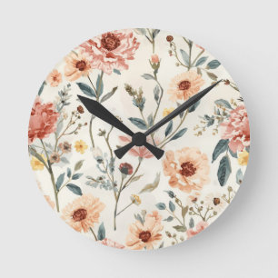 Relógio Redondo Jardim de Flores Silvestres Aquarela Floral de Pês