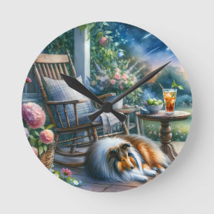Relógio Redondo Jardim Estrelado Varanda Sheltie Sonho