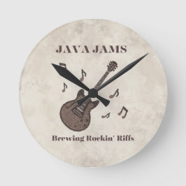 Relógio Redondo Java Jams-Brewing Rockin' Riffs-Café-Guitarra-