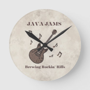 Relógio Redondo Java Jams-Brewing Rockin' Riffs-Café-Guitarra-
