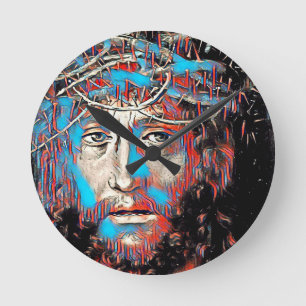 Relógio Redondo Jesus Cristo Vestindo pintura Thorn Crown Abstrato