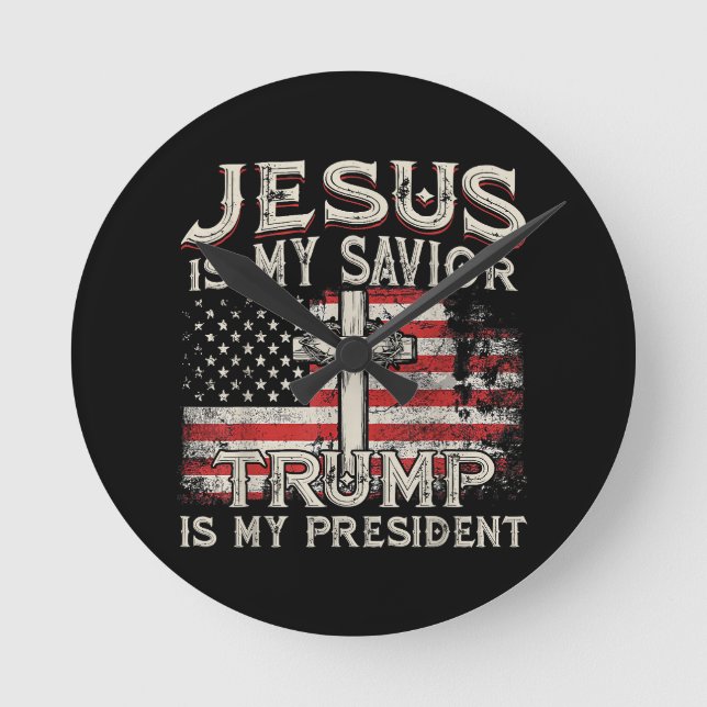 Relógio Redondo Jesus é o meu salvador é o meu presidente american (Frente)