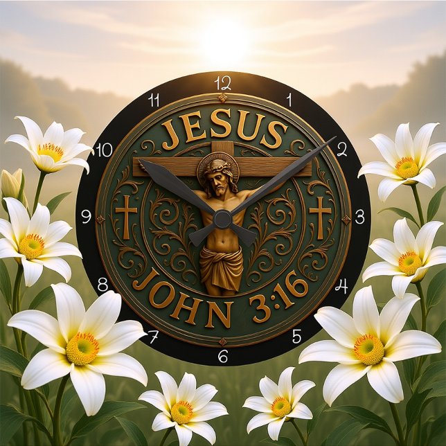 Relógio Redondo Jesus João 3:16 Cruz Metálica (Criador carregado)