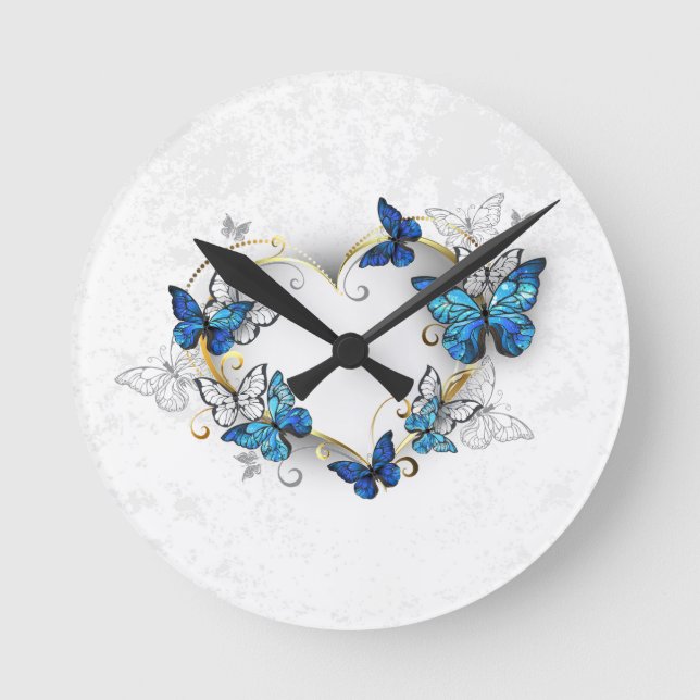 Relógio Redondo Jewelry Heart with Butterflies Morpho (Frente)