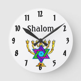 Relógio Redondo Jewish Candlesticks Shalom