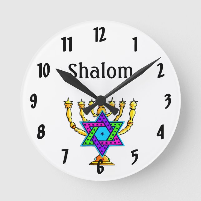 Relógio Redondo Jewish Candlesticks Shalom    (Frente)