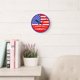 Relógio Redondo Jogador de Golfe Americano Engraçado Personalizado