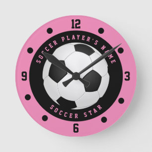 Relógio Redondo Jogador Estrela de Futebol Feminino Rosa e Preto P
