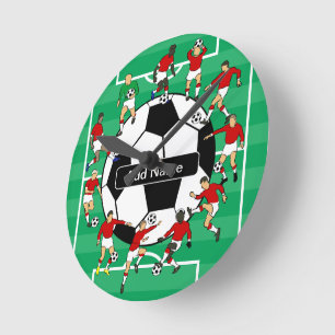 Relógio Redondo Jogadores e bola de futebol personalizados