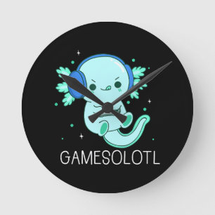 Relógio Redondo Jogos Kawaii Axolote Axolote Jogador