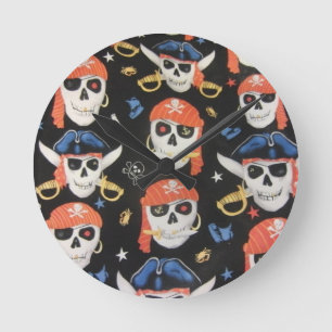 Relógio Redondo Jolly Roger Pirate Skulls