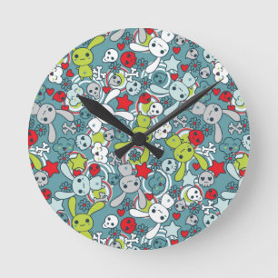 Relógio Redondo kawaii blue pattern