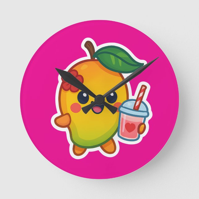 Relógio Redondo Kawaii Mango - Fruta doce com Heart Smoothi (Frente)