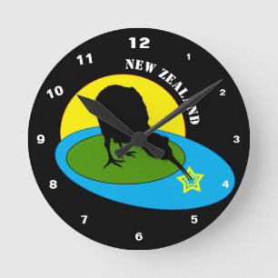 Relógio Redondo Kiwi - Viagem de aves e machos da Nova Zelândia (