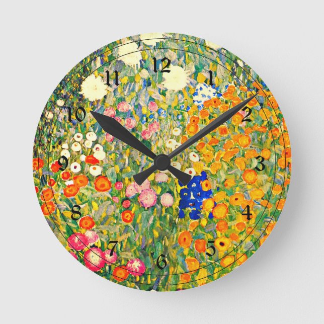 Relógio Redondo Klimt - Jardim de Flores 1907 (Frente)