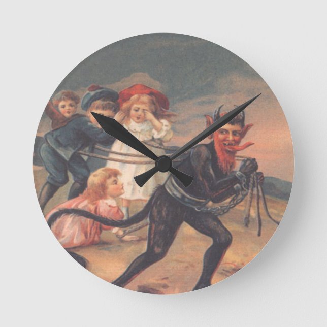 Relógio Redondo Krampus Sequestrando Crianças (Frente)