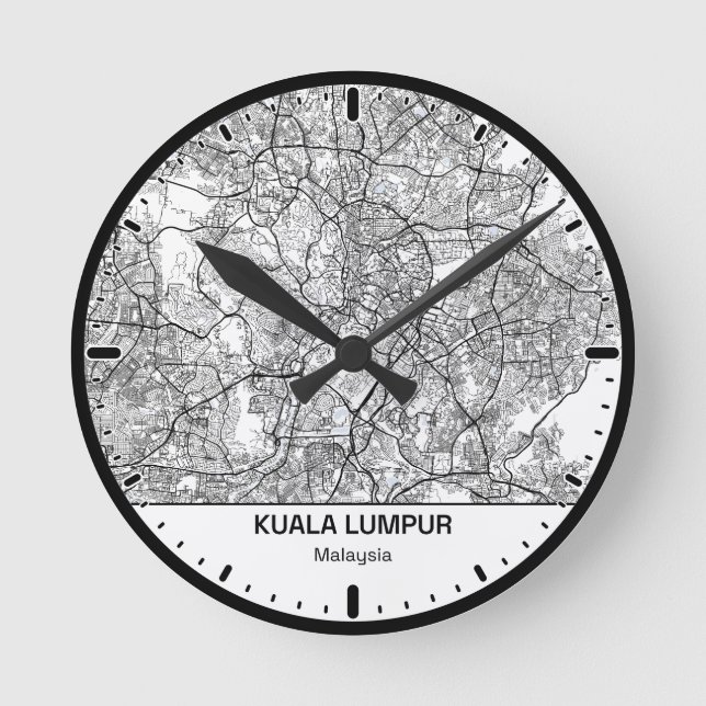 Relógio Redondo Kuala Lumpur Clock City Line Art (Frente)