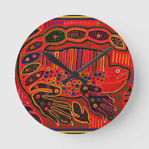 Relógio Redondo Kuna Indian Iguana Mola