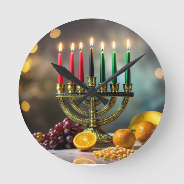 RELÓGIO REDONDO KWANZAA - KINARA -  (Frente)