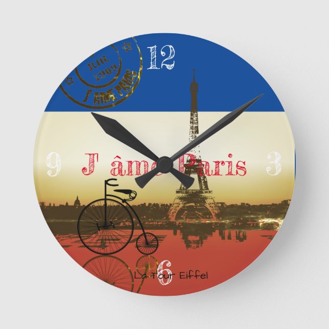 Relógio Redondo La Tour Eiffel Poster (Frente)