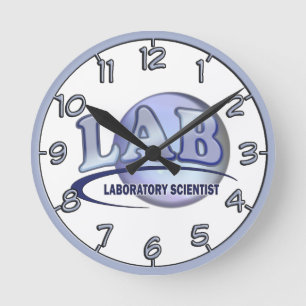 Relógio Redondo LABORATÓRIO CIENTISTA! LOGOTIPO Azul Divertido