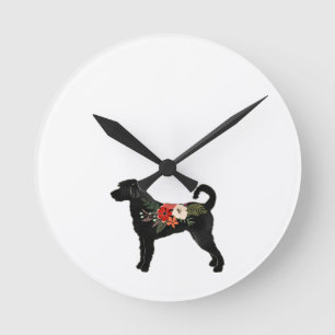 Relógio Redondo Labradoodle Dog Breed Boho Floral Silhouette