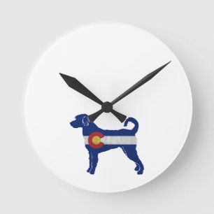 Relógio Redondo Labradoodle Dog Breed Silhouette Colorado Flag