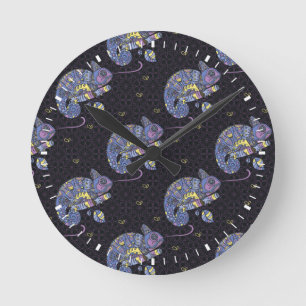 Relógio Redondo Lagarto de Zentangle