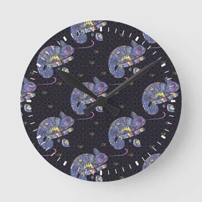 Relógio Redondo Lagarto de Zentangle (Frente)