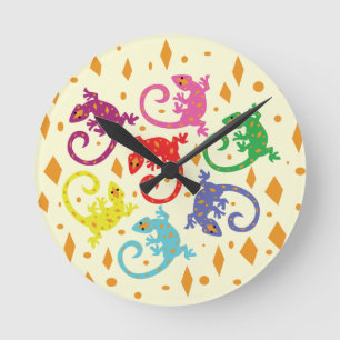 Relógio Redondo Lagartos Coloridos