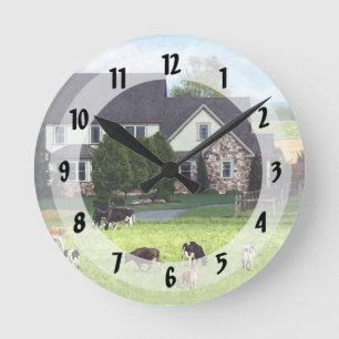 Relógio Redondo Lancaster PA - Fazenda Familiar com Vacas em Pasta