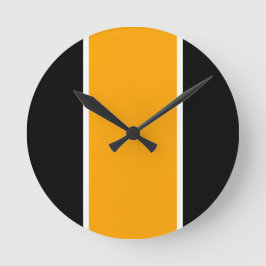 Relógio Redondo Laranja Amarelo Brilhante Preto - Listras Verticai