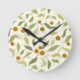 Relógio Redondo Laranja Berries e Folhas no creme - padrão.
