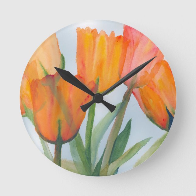 Relógio Redondo Laranja Citrus Tulips (Frente)