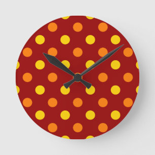 Relógio Redondo Laranja e Amarelo Bolinhas em Vermelho