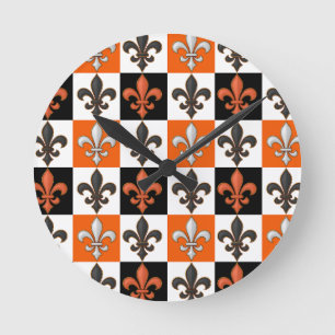 Relógio Redondo Laranja Preto-Branco-Verificado Design