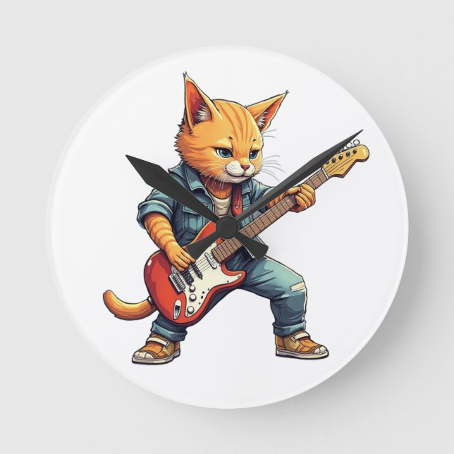 Relógio Redondo Laranja Tocando Violão (Frente)